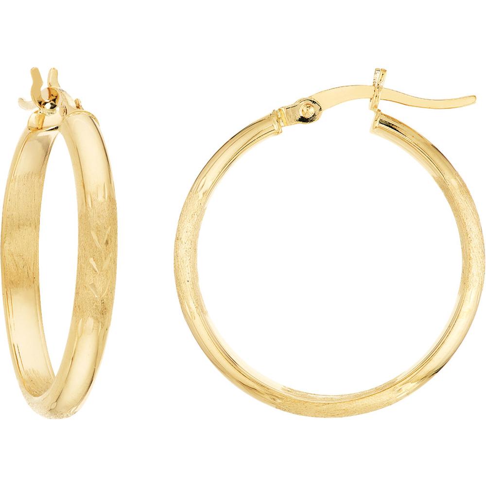 Olas d'Oro - 14K Yellow Gold 25mm Diamond-Cut Florentine Hoop Earrings - 1.45g Total Weight