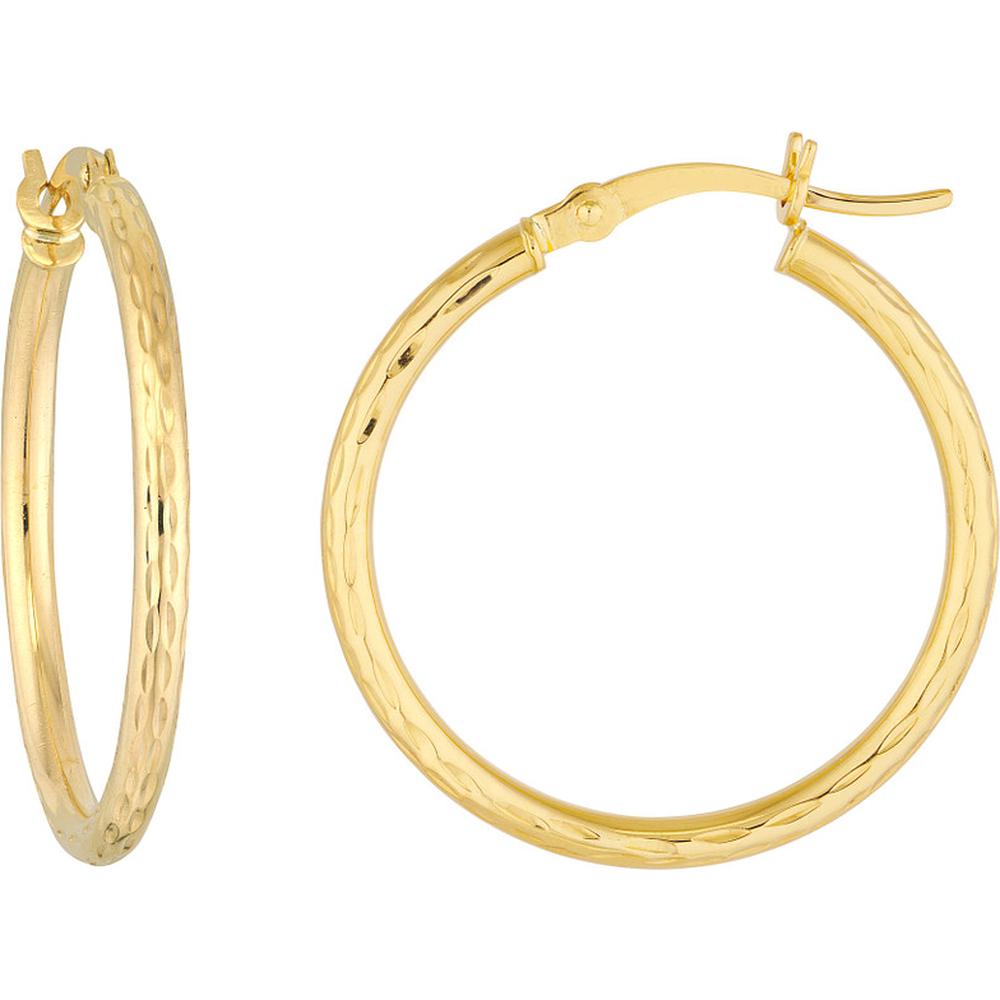 Olas d'Oro - 14K Yellow Gold 25mm Diamond-Cut Hoop Earrings - 1.30 Grams Total Weight