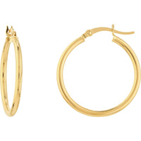 Olas d'Oro - 14K Yellow Gold 2mm Polished Hoop Earrings - 25mm Diameter