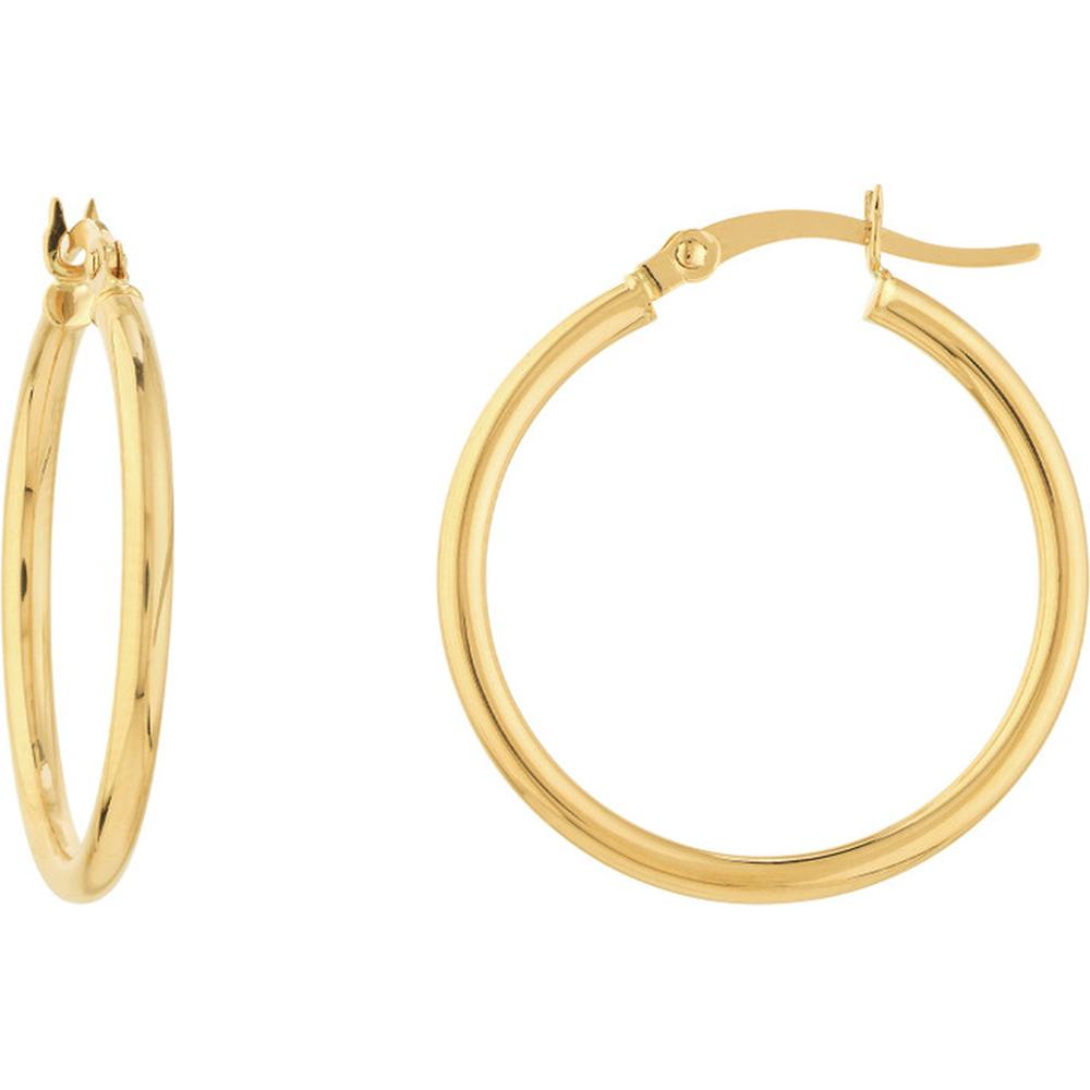 Olas d'Oro - 14K Yellow Gold 2mm Polished Hoop Earrings - 25mm Diameter