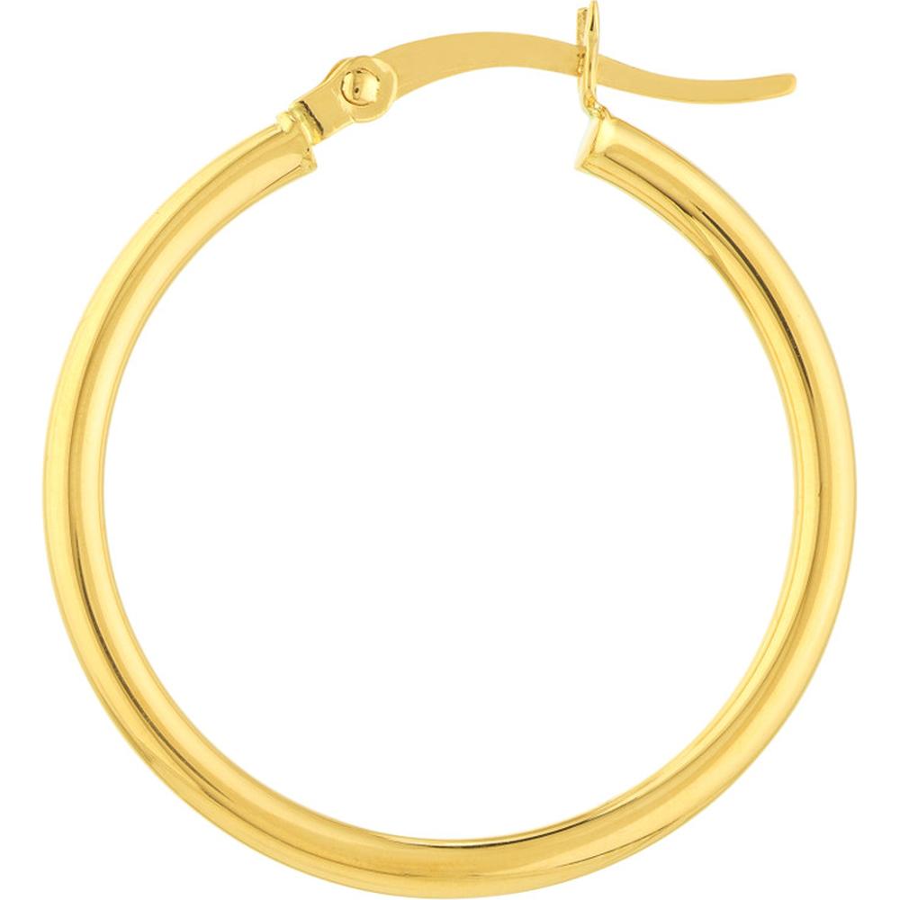 Olas d'Oro - 14K Yellow Gold 2mm Polished Hoop Earrings - 25mm Diameter