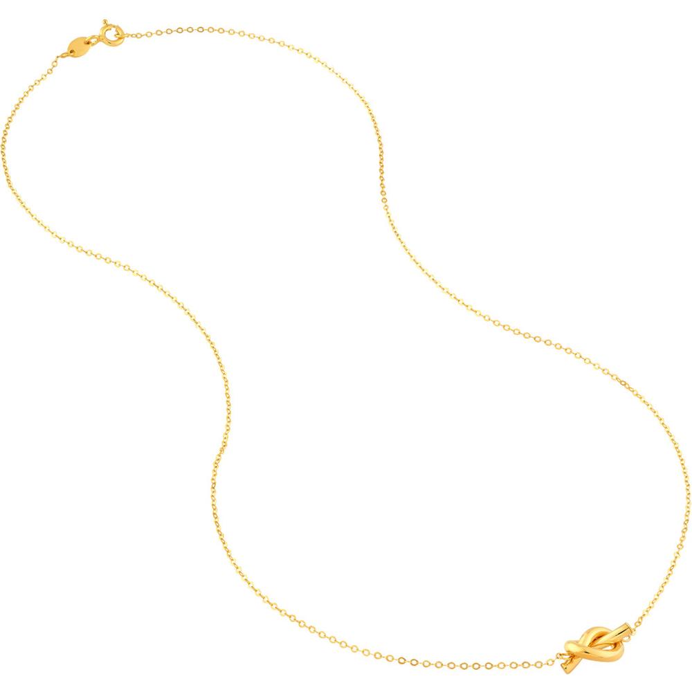 Olas d'Oro - 14K Yellow Gold 2mm Tube Love Knot Necklace with Spring Ring Closure - 1.17 Grams