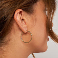 Olas d'Oro - 14K Yellow Gold 2mm x 30mm Polished Hoop Earrings - 1.35 Grams Total Weight