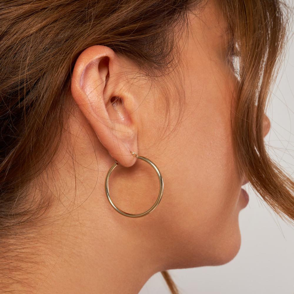 Olas d'Oro - 14K Yellow Gold 2mm x 30mm Polished Hoop Earrings - 1.35 Grams Total Weight