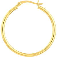 Olas d'Oro - 14K Yellow Gold 2mm x 30mm Polished Hoop Earrings - 1.35 Grams Total Weight