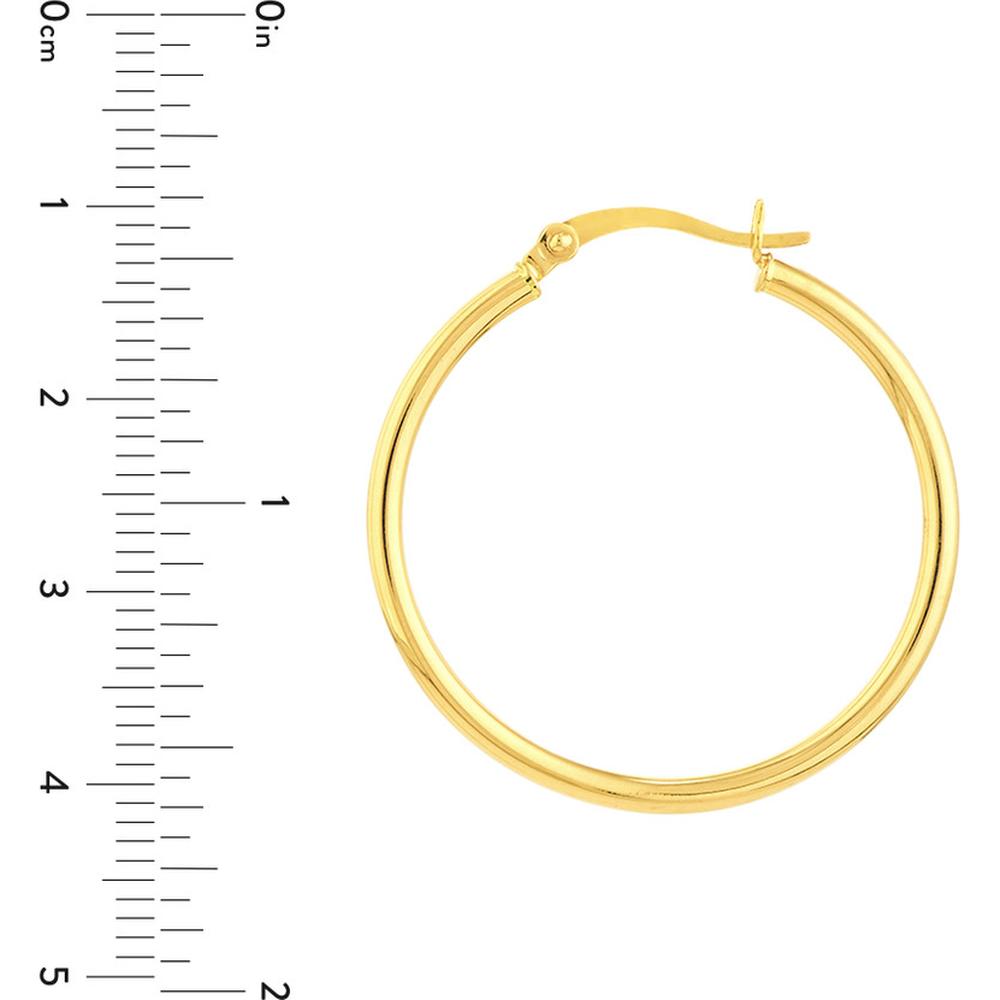 Olas d'Oro - 14K Yellow Gold 2mm x 30mm Polished Hoop Earrings - 1.35 Grams Total Weight