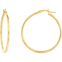 Olas d'Oro - 14K Yellow Gold 2mm x 35mm Polished Hoop Earrings - 1.45 Grams Total Weight