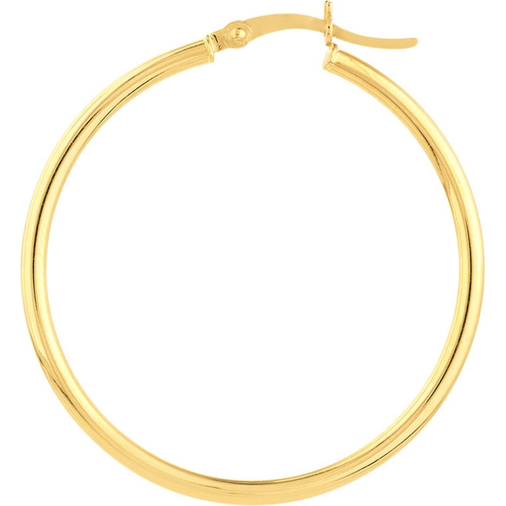 Olas d'Oro - 14K Yellow Gold 2mm x 35mm Polished Hoop Earrings - 1.45 Grams Total Weight
