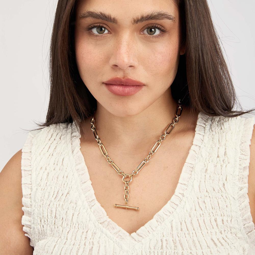 Olas d'Oro - 14K Yellow Gold 3+1 Paper Clip Lariat Necklace with Pear Shape Lobster Clasp