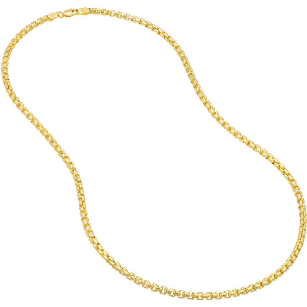 Olas d'Oro - 14K Yellow Gold 3.3mm Solid Round Box Chain Necklace with Lobster Lock - 20" Length