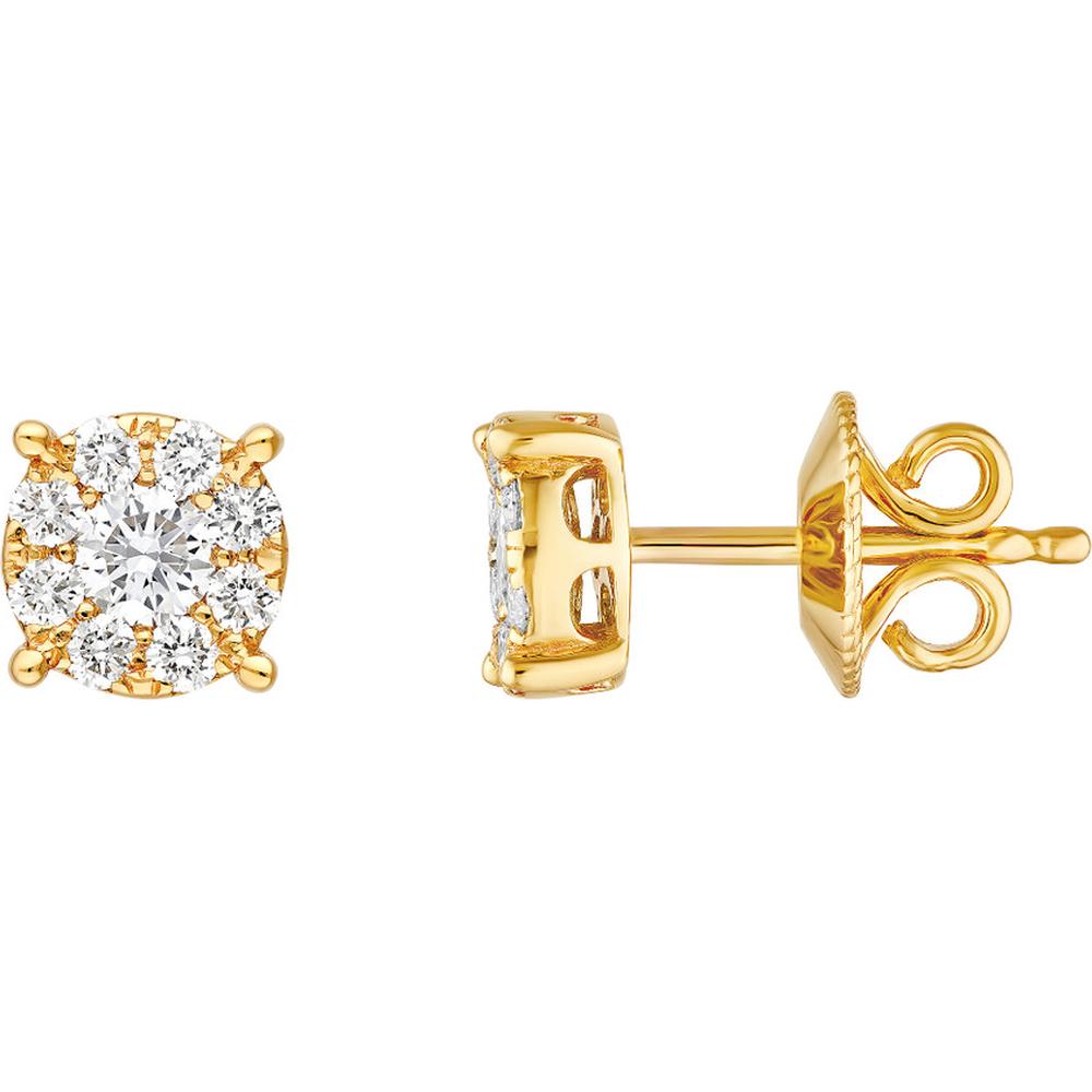 Olas d'Oro - 14K Yellow Gold 3/4 Carat Total Round Diamond Halo Stud Earrings