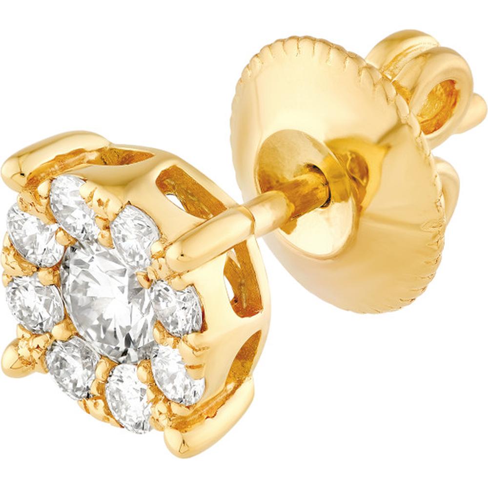Olas d'Oro - 14K Yellow Gold 3/4 Carat Total Round Diamond Halo Stud Earrings