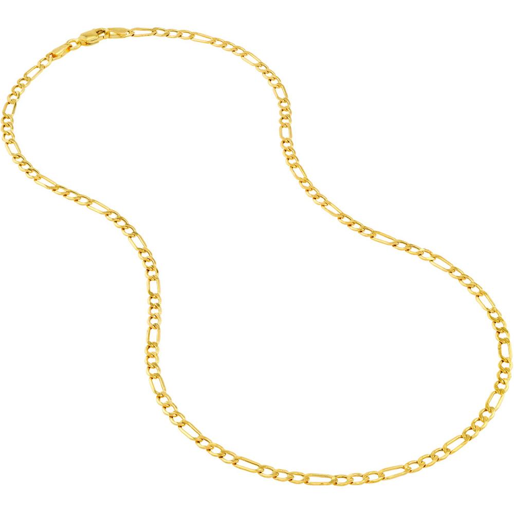 Olas d'Oro - 14K Yellow Gold 3.60mm Hollow Diamond-Cut Figaro Chain Necklace - 24 Inches