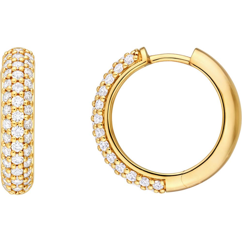 Olas d'Oro - 14K Yellow Gold 3-Row Diamond Pave Huggies - 0.78 Carat Total Diamond Weight