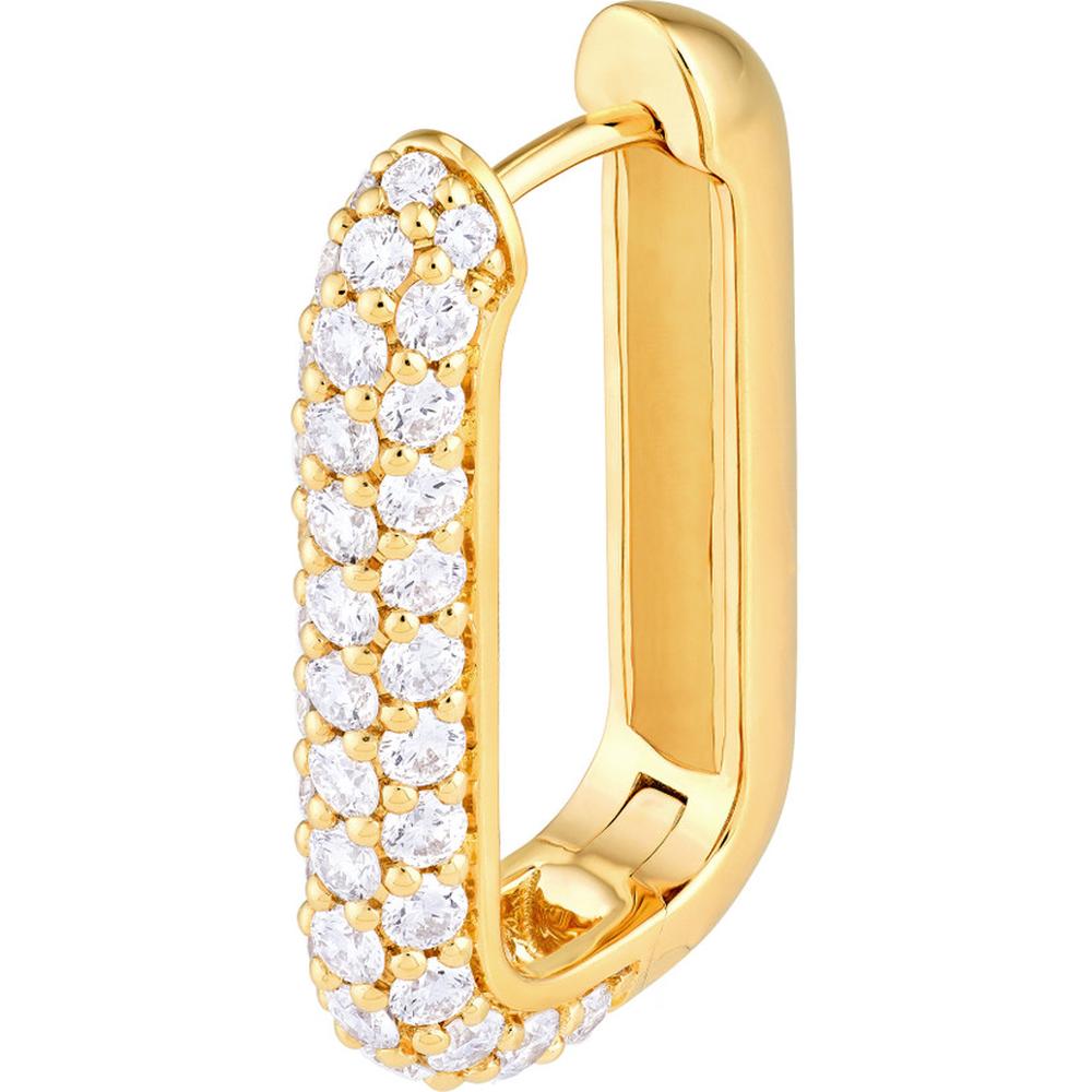 Olas d'Oro - 14K Yellow Gold 3 Row Pave Diamond Paper Clip Earrings - 1.40 Carat Total Diamond Weight