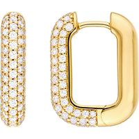 Olas d'Oro - 14K Yellow Gold 3 Row Pave Diamond Paper Clip Huggie Earrings - 1.11 Carat Total Diamond Weight