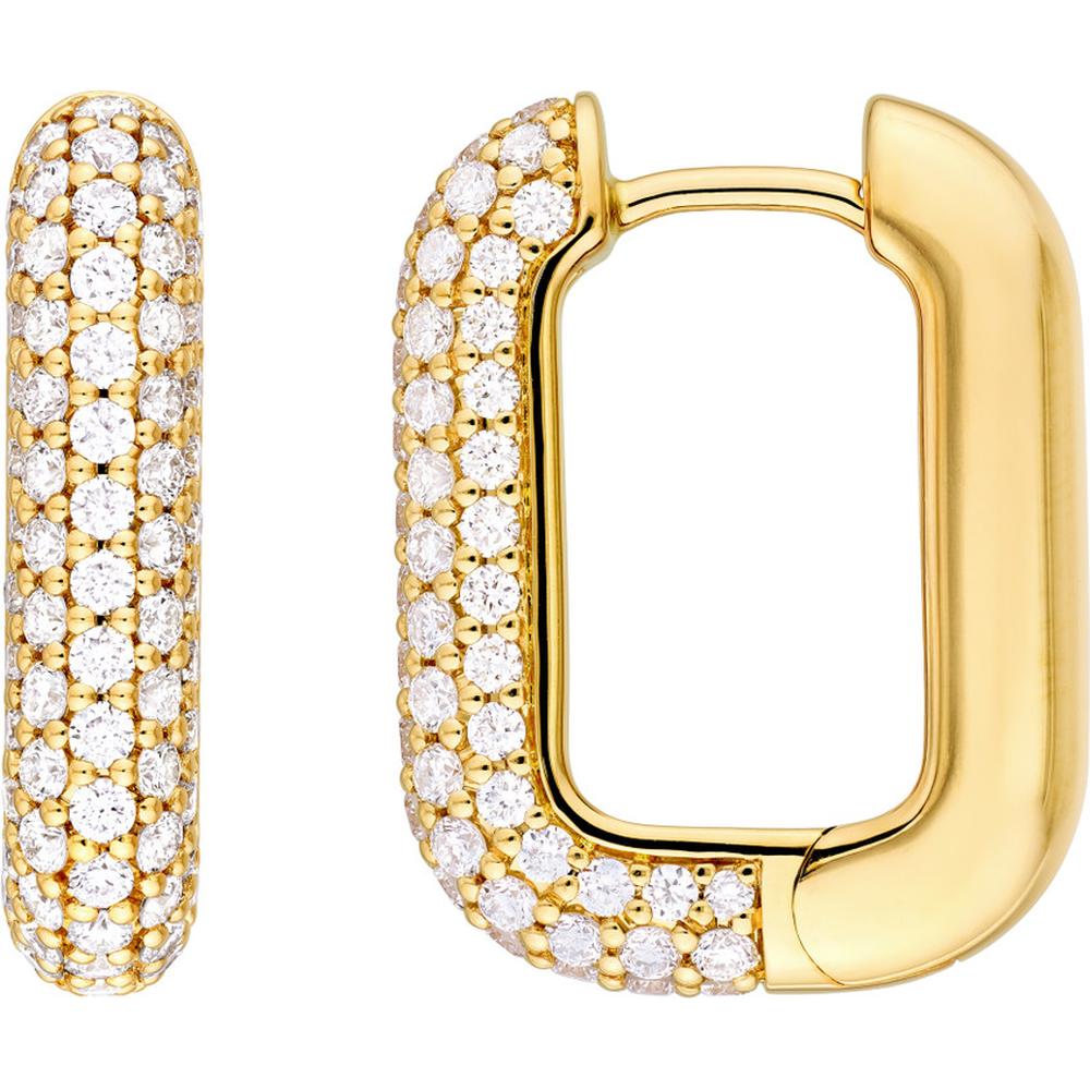 Olas d'Oro - 14K Yellow Gold 3 Row Pave Diamond Paper Clip Huggie Earrings - 1.11 Carat Total Diamond Weight