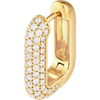Olas d'Oro - 14K Yellow Gold 3 Row Pave Diamond Paper Clip Huggie Earrings - 1.11 Carat Total Diamond Weight