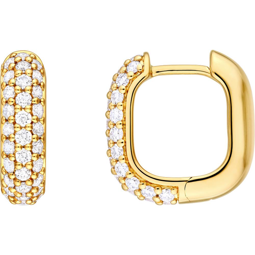 Olas d'Oro - 14K Yellow Gold 3-Row Pave Diamond Paper Clip Huggies - 5/8 Carat Total Diamond Weight