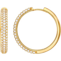 Olas d'Oro - 14K Yellow Gold 3-Row Pave Hoop Earrings with 1-1/3 Carats of Diamonds