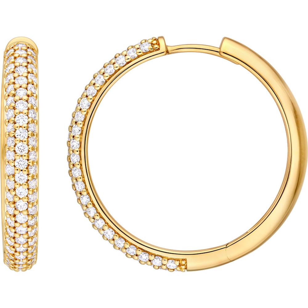 Olas d'Oro - 14K Yellow Gold 3-Row Pave Hoop Earrings with 1-1/3 Carats of Diamonds