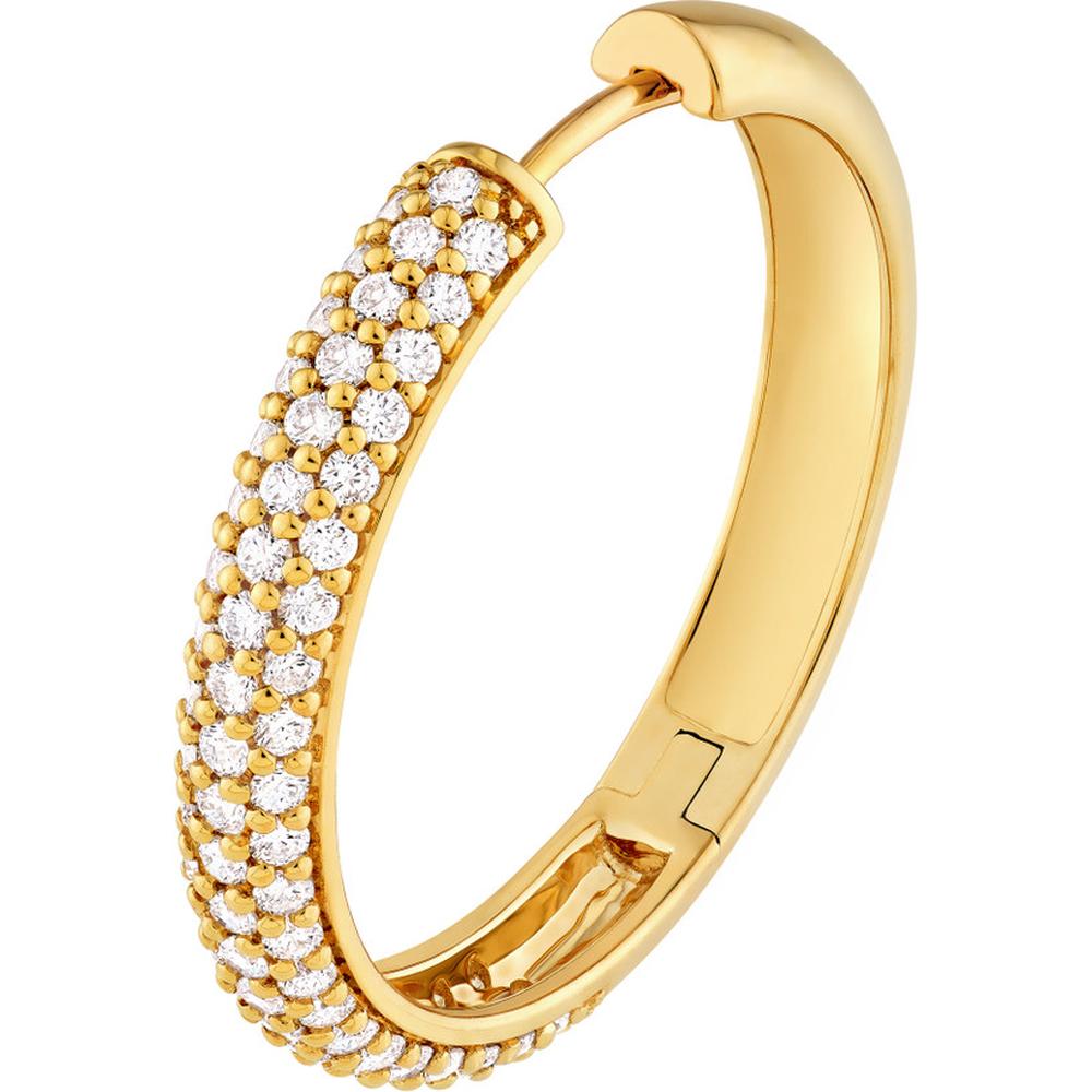 Olas d'Oro - 14K Yellow Gold 3-Row Pave Hoop Earrings with 1-1/3 Carats of Diamonds