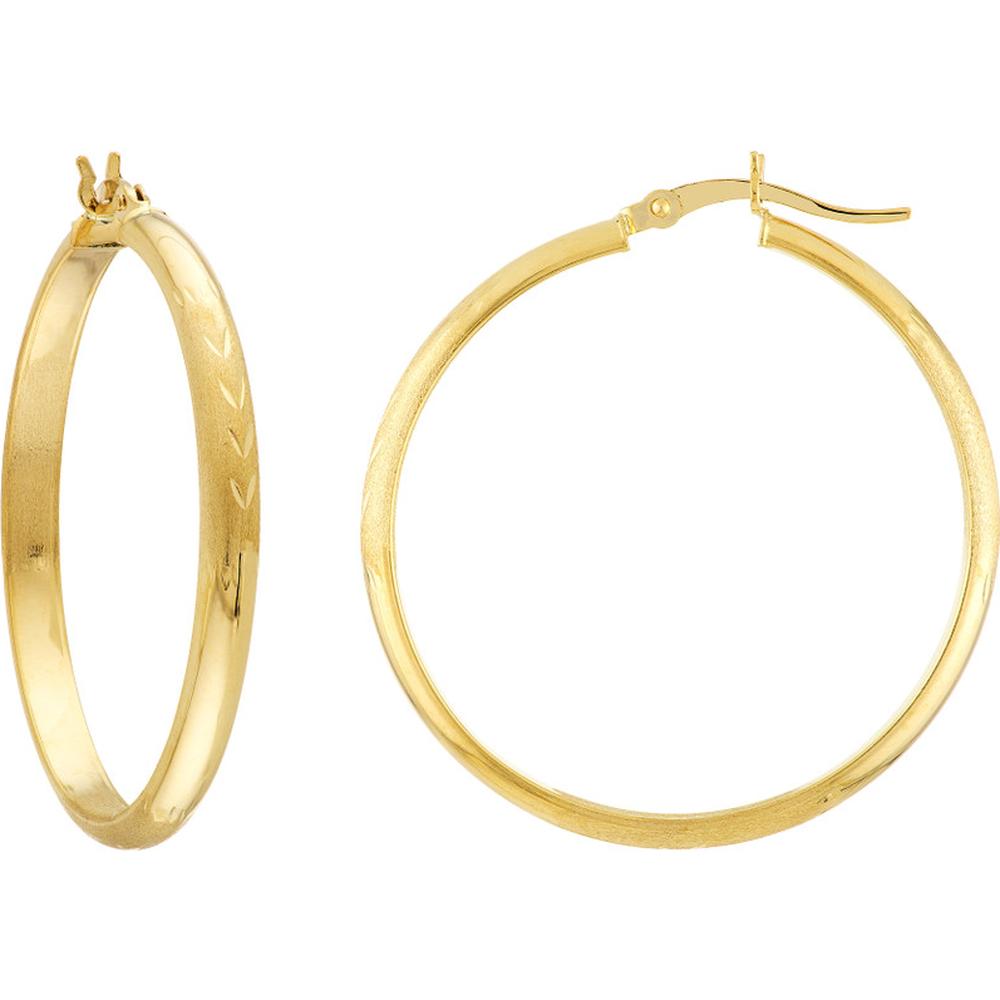 Olas d'Oro - 14K Yellow Gold 35mm Diamond-Cut Florentine Hoop Earrings with Hinge Closure
