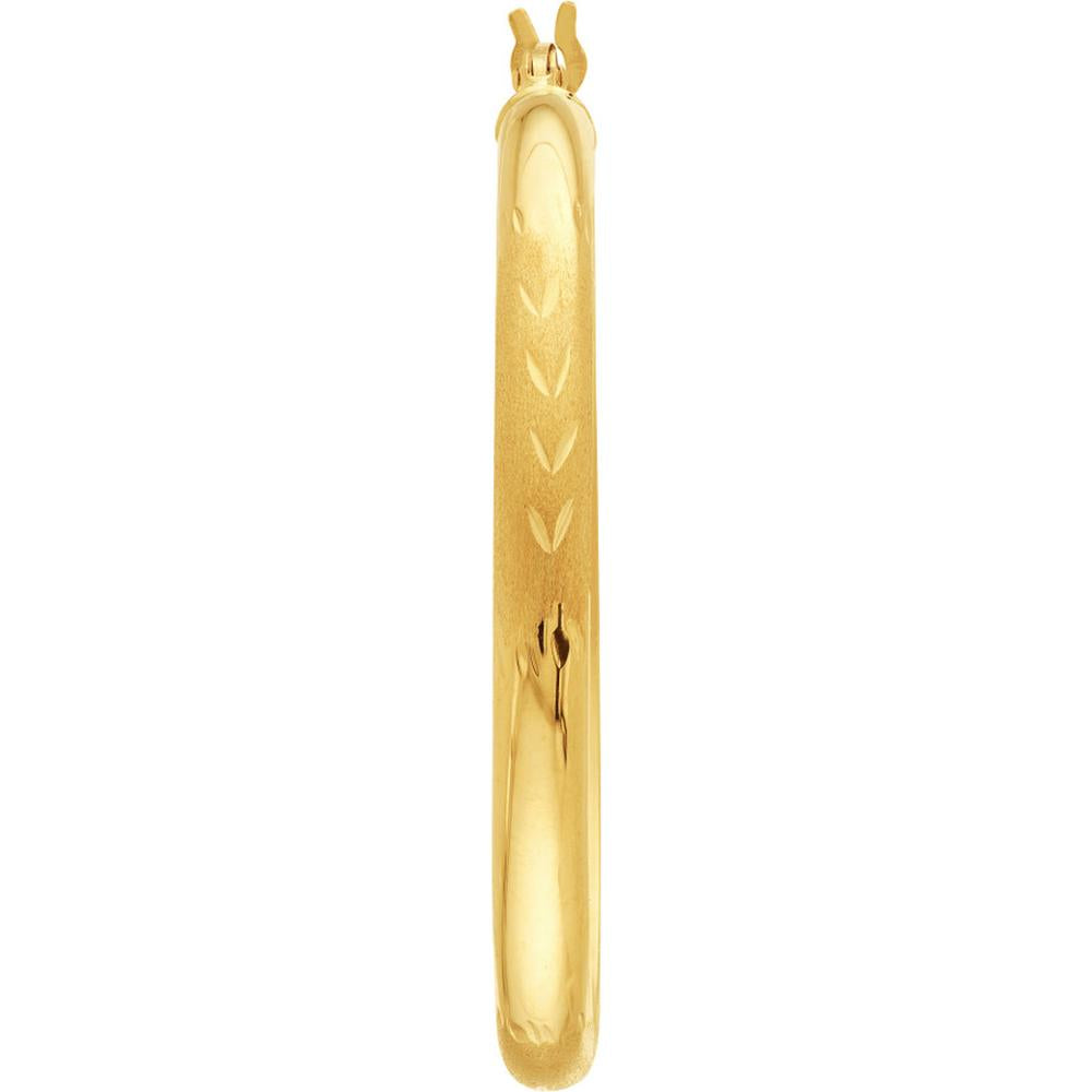 Olas d'Oro - 14K Yellow Gold 35mm Diamond-Cut Florentine Hoop Earrings with Hinge Closure