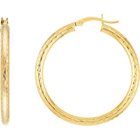 Olas d'Oro - 14K Yellow Gold 35mm Full Diamond-Cut Hoop Earrings - 2.30g Total Weight