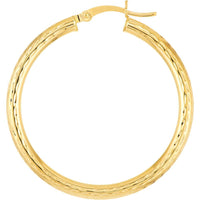 Olas d'Oro - 14K Yellow Gold 35mm Full Diamond-Cut Hoop Earrings - 2.30g Total Weight