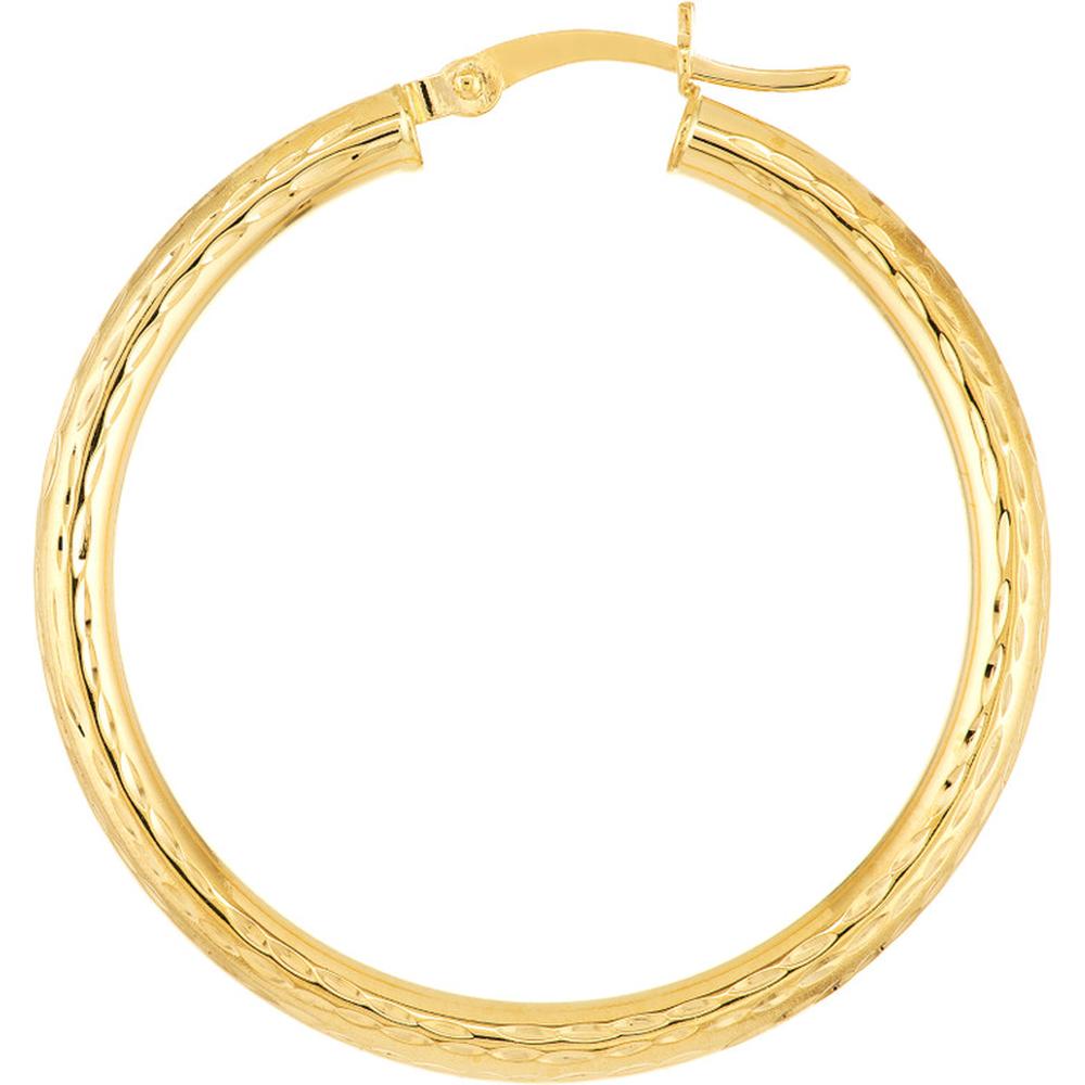 Olas d'Oro - 14K Yellow Gold 35mm Full Diamond-Cut Hoop Earrings - 2.30g Total Weight