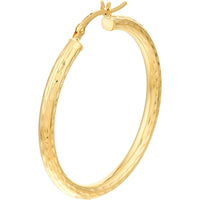 Olas d'Oro - 14K Yellow Gold 35mm Full Diamond-Cut Hoop Earrings - 2.30g Total Weight