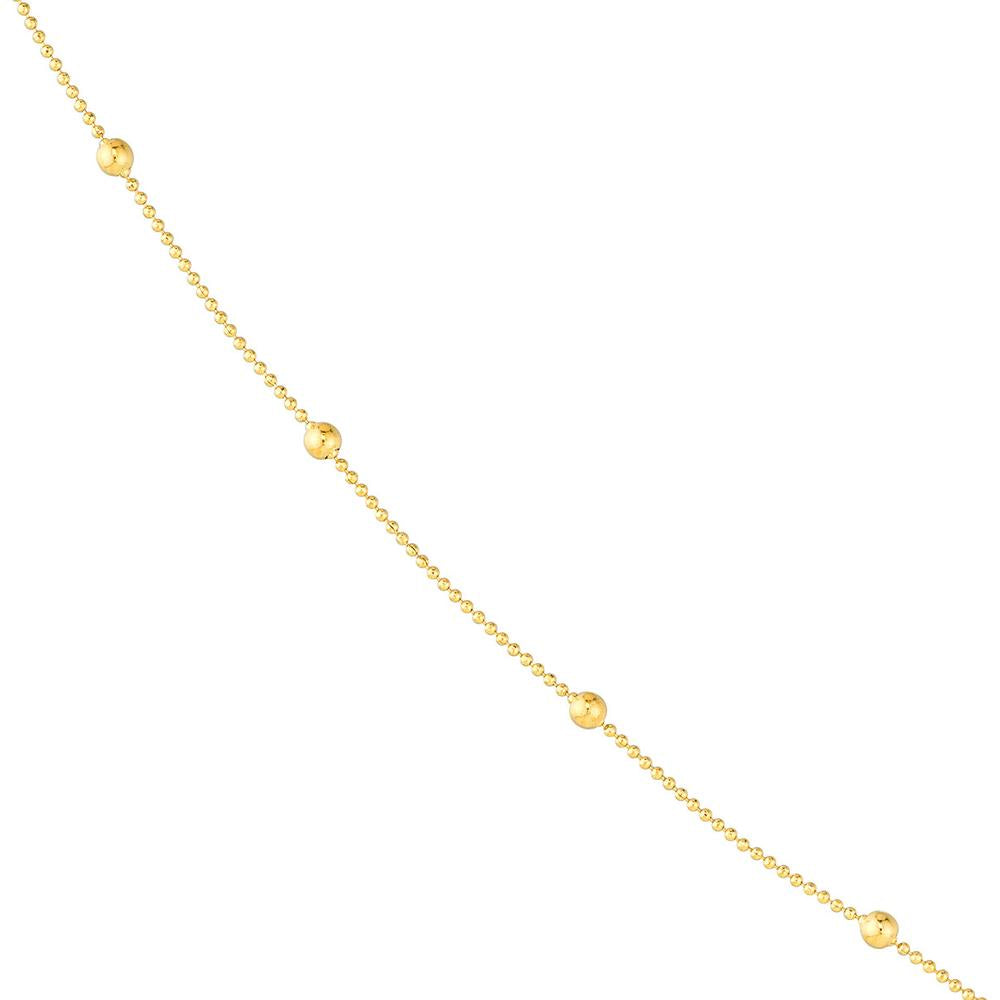 Olas d'Oro - 14K Yellow Gold 36'' Mini Ball Station Bead Chain Necklace - 3g Total Weight
