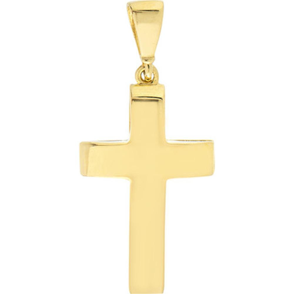 Olas d'Oro - 14K Yellow Gold 3D Cross Pendant with Open Designed Back
