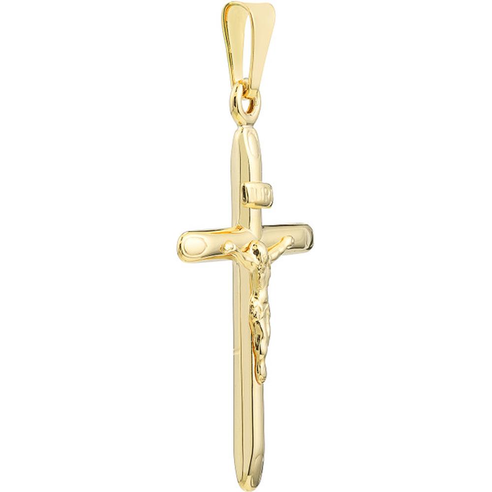 Olas d'Oro - 14K Yellow Gold 3D Crucifix Pendant - Faithful Religious Symbol in Fine Gold