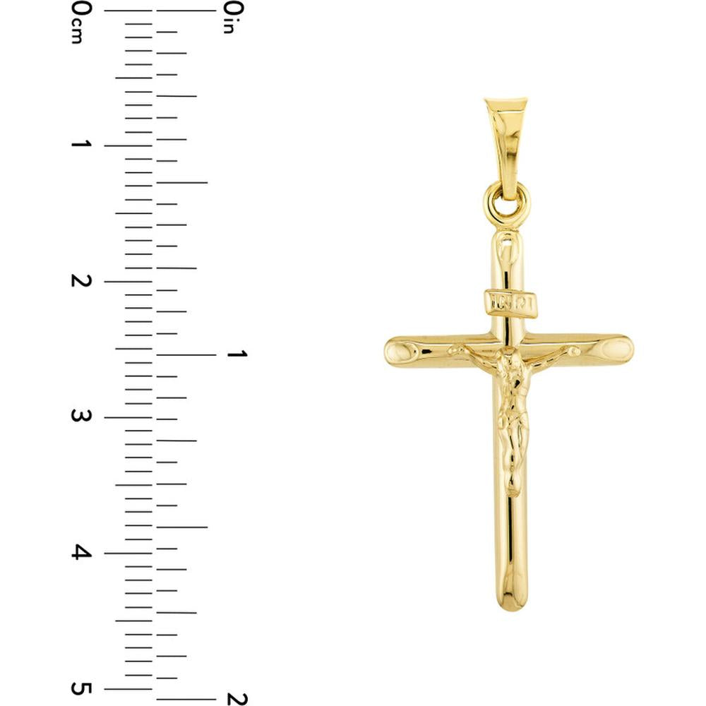 Olas d'Oro - 14K Yellow Gold 3D Crucifix Pendant - Faithful Religious Symbol in Fine Gold