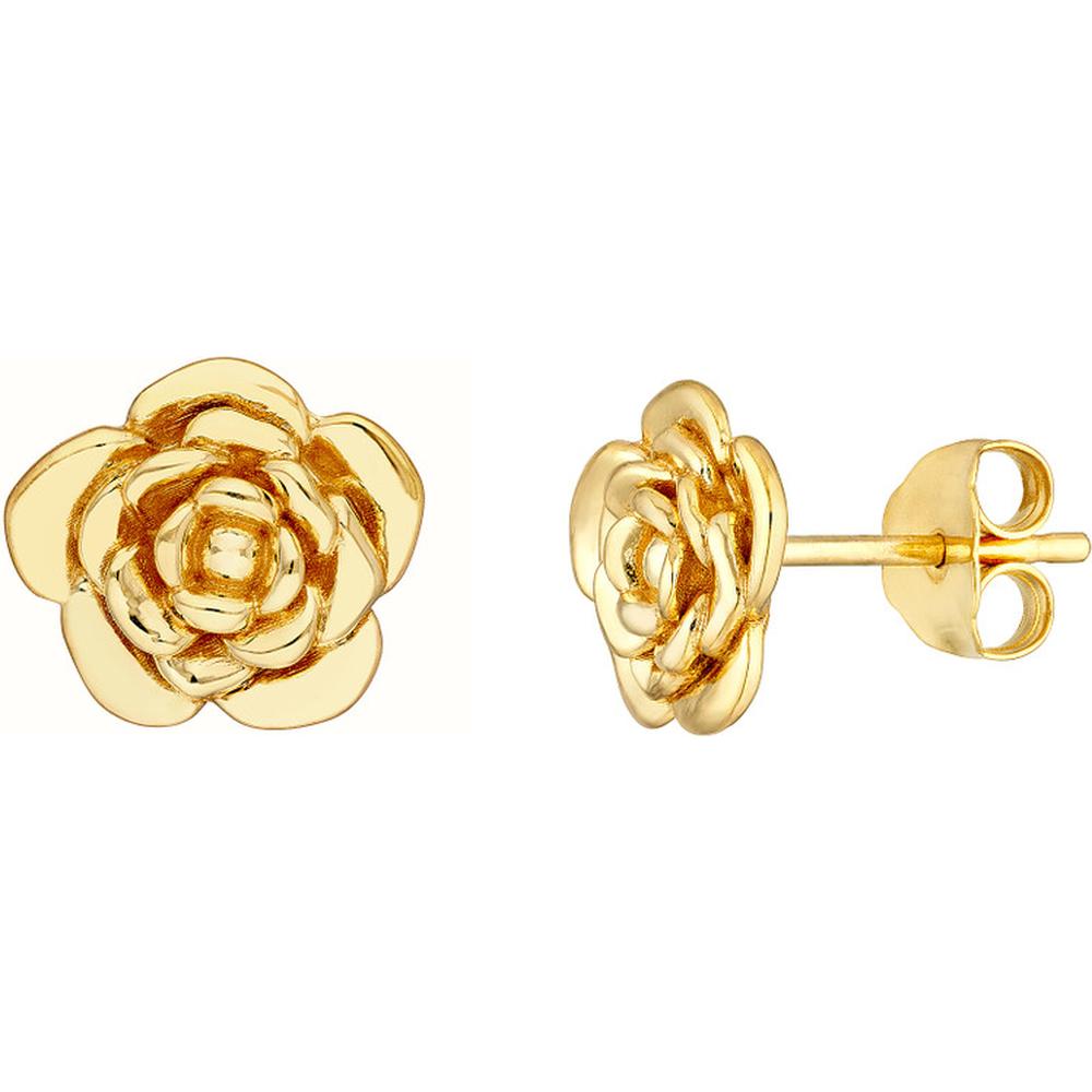 Olas d'Oro - 14K Yellow Gold 3D Rose Stud Earrings