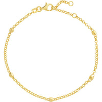 Olas d'Oro - 14K Yellow Gold 3mm Diamond-Cut Bead Station Bracelet with Adjustable Rolo Chain