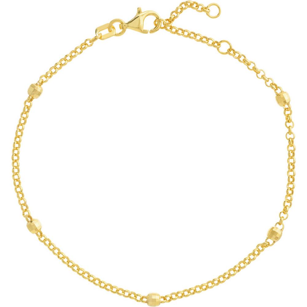 Olas d'Oro - 14K Yellow Gold 3mm Diamond-Cut Bead Station Bracelet with Adjustable Rolo Chain