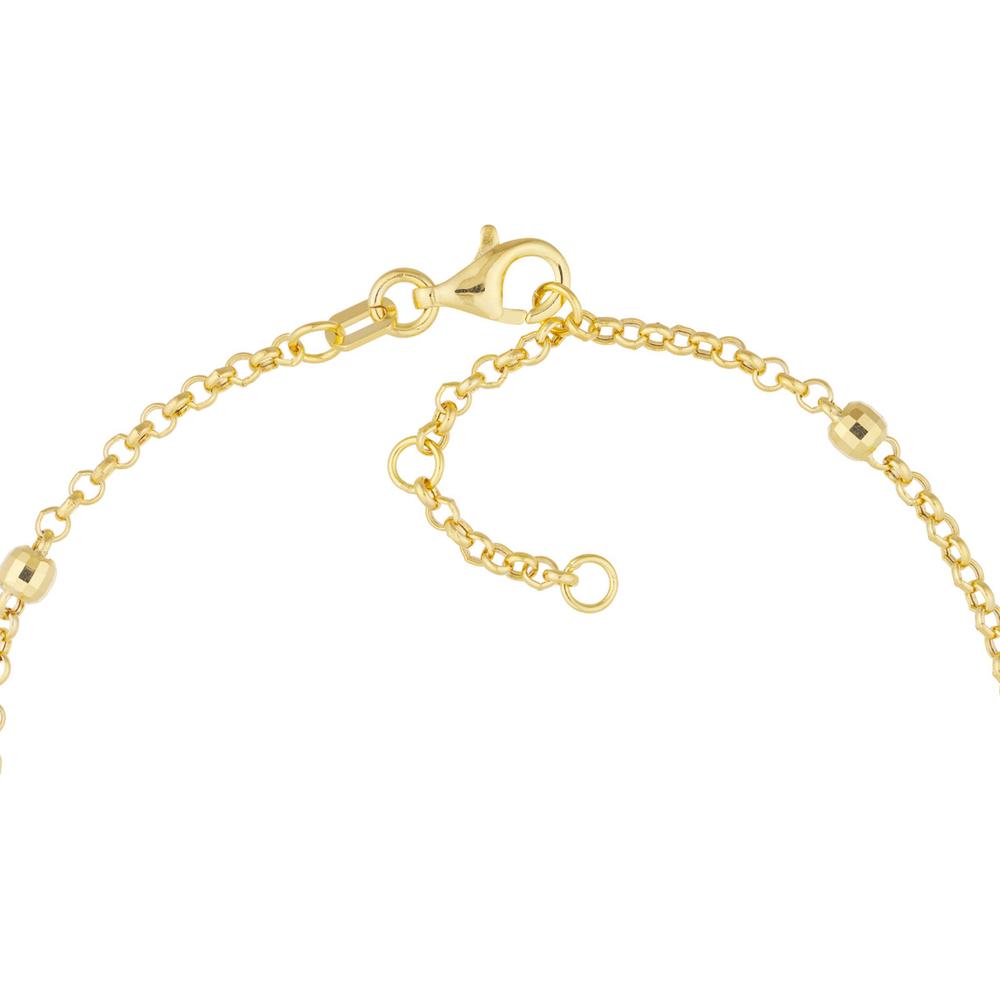 Olas d'Oro - 14K Yellow Gold 3mm Diamond-Cut Bead Station Bracelet with Adjustable Rolo Chain