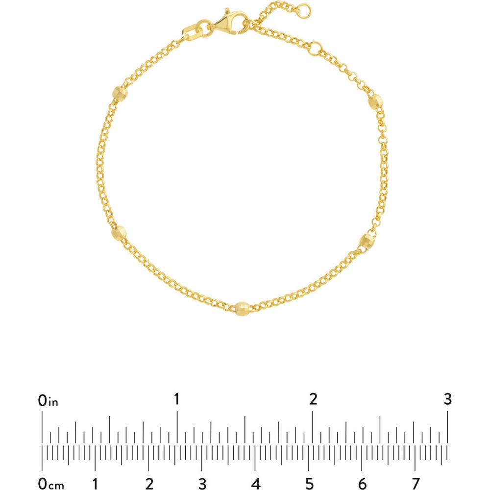 Olas d'Oro - 14K Yellow Gold 3mm Diamond-Cut Bead Station Bracelet with Adjustable Rolo Chain