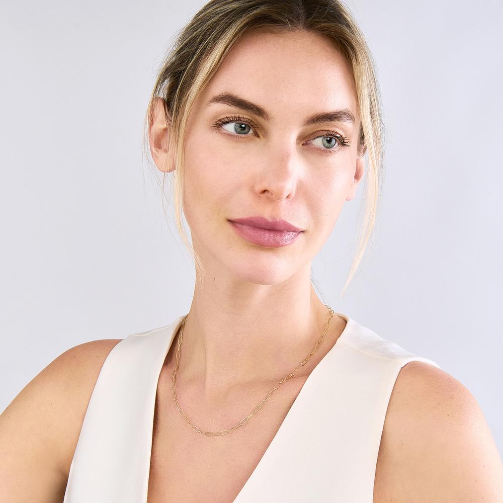 Olas d'Oro - 14K Yellow Gold 3mm Paper Clip Chain Choker Necklace - 10" Length