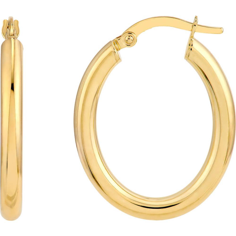 Olas d'Oro - 14K Yellow Gold 3mm Polished Oval Tube Hoop Earrings