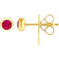Olas d'Oro - 14K Yellow Gold 3mm Round Ruby Stud Earrings - 0.30 Carat Total Ruby Weight