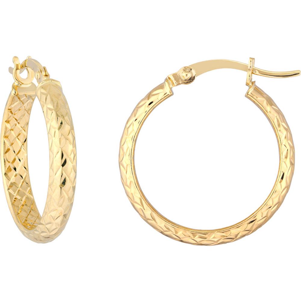 Olas d'Oro - 14K Yellow Gold 3mm x 20mm Diamond-Cut Hoop Earrings Elegant Radiance in Classic Yellow Gold