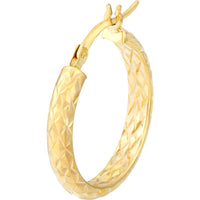 Olas d'Oro - 14K Yellow Gold 3mm x 20mm Diamond-Cut Hoop Earrings Elegant Radiance in Classic Yellow Gold