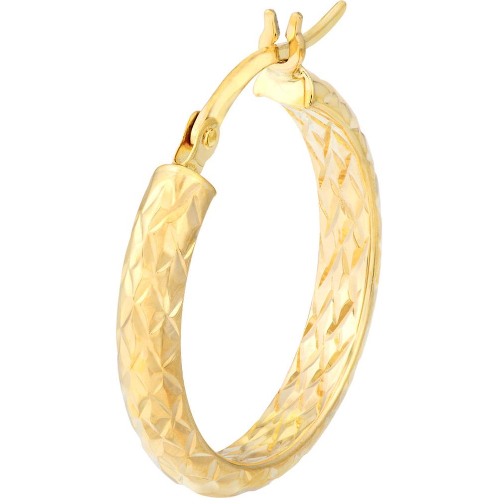 Olas d'Oro - 14K Yellow Gold 3mm x 20mm Diamond-Cut Hoop Earrings Elegant Radiance in Classic Yellow Gold