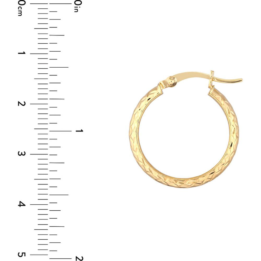 Olas d'Oro - 14K Yellow Gold 3mm x 20mm Diamond-Cut Hoop Earrings Elegant Radiance in Classic Yellow Gold