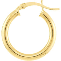 Olas d'Oro - 14K Yellow Gold 3mm x 20mm Polished Hoop Earrings - Elegant Classic Style