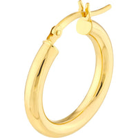 Olas d'Oro - 14K Yellow Gold 3mm x 20mm Polished Hoop Earrings - Elegant Classic Style